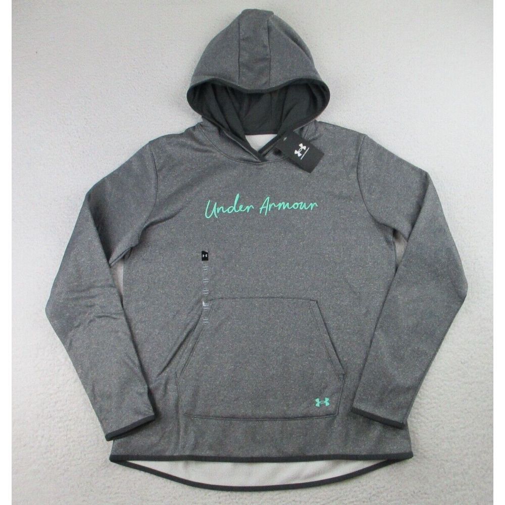 NWT Under Armour Hoodie Womens M Gray Fleece Script Pullover Spellout Athletic